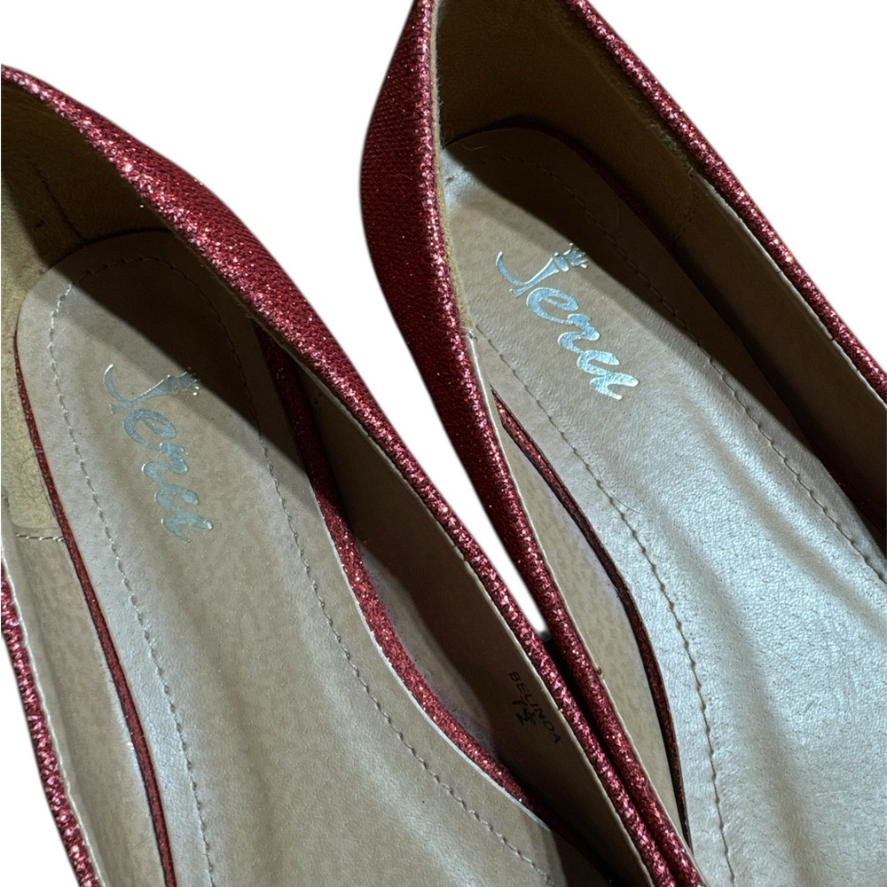 BNWOB Jeru Belinda Red Glitter Sparkle Flat Shoes 7.5 Wizard of Oz Shoes 7.5 - Picture 5 of 7